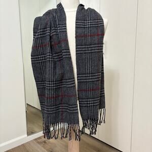 Men's Gray Plaid Scarf  68x14 One Size